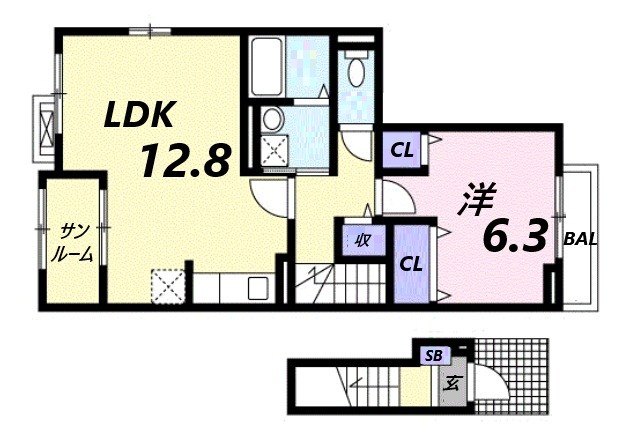 神戸市北区有野町有野のアパートの間取り