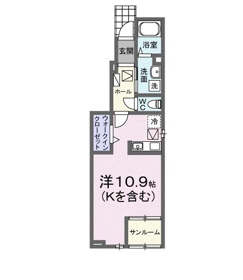 岡山市北区田中のアパートの間取り