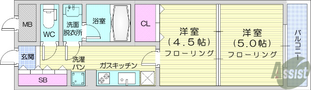 仙台市宮城野区中野のマンションの間取り