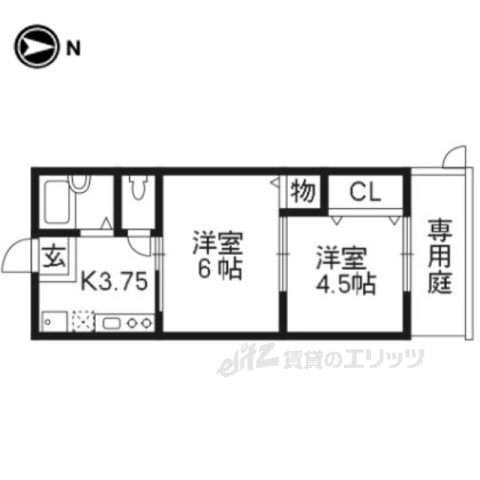 京都市右京区梅津北浦町のアパートの間取り