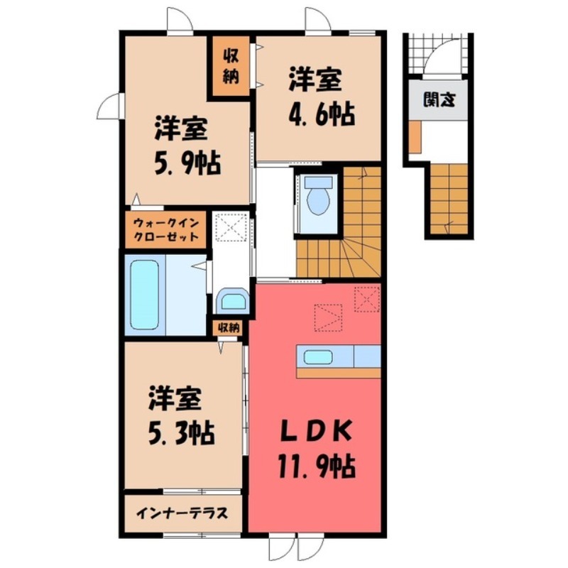 宇都宮市下栗町のアパートの間取り