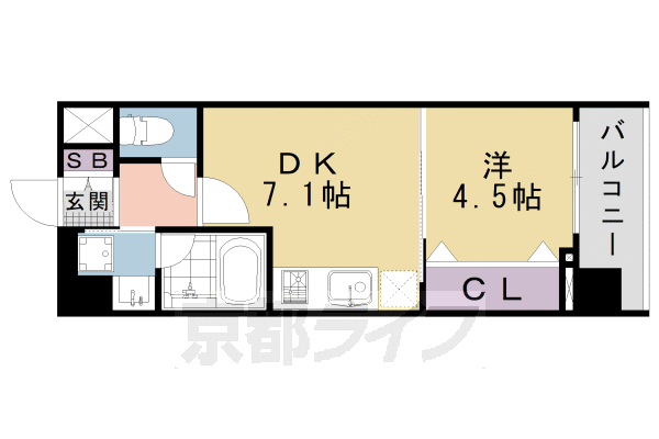 京都市下京区西七条北月読町のマンションの間取り