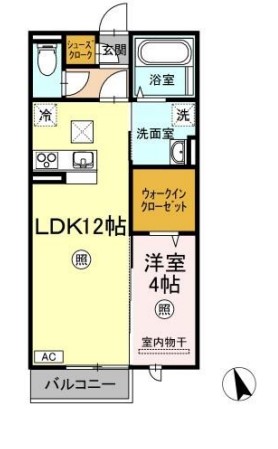 岡山市北区三門東町のアパートの間取り