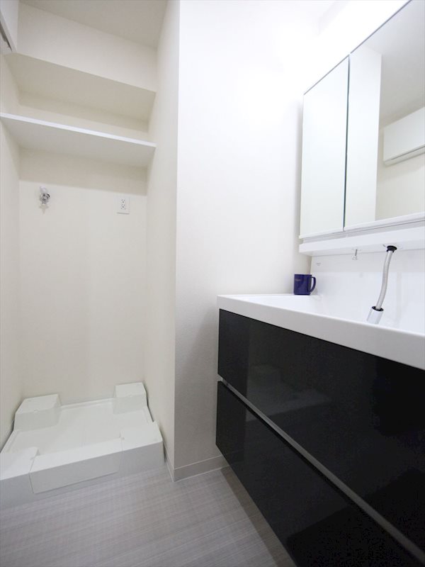 洗面設備　脱衣所　独立洗面台（シャンプードレッサー付）収納スペース有