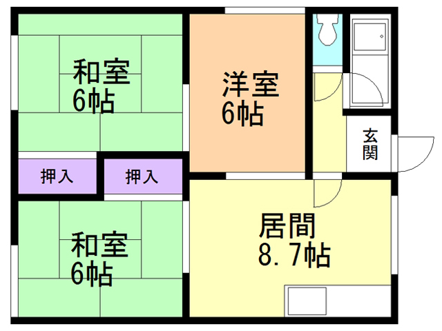 函館市旭町のアパートの間取り