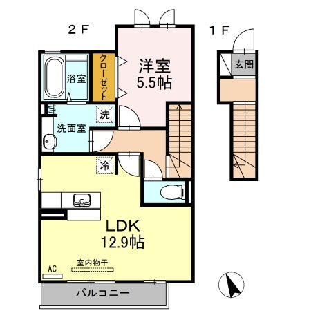 尾道市山波町のアパートの間取り