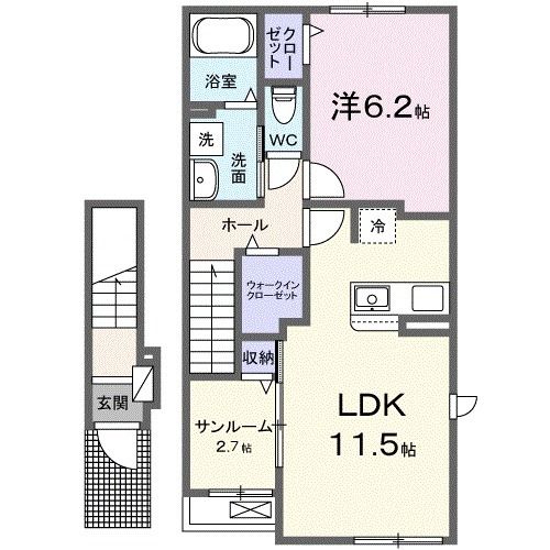 倉敷市上富井のアパートの間取り