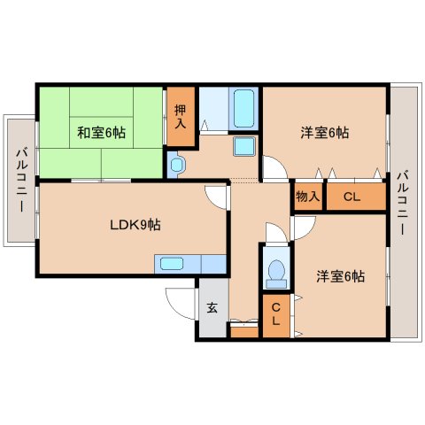 奈良市二条大路南のアパートの間取り