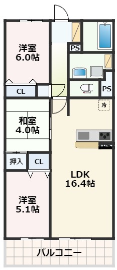 熊本市中央区十禅寺のマンションの間取り