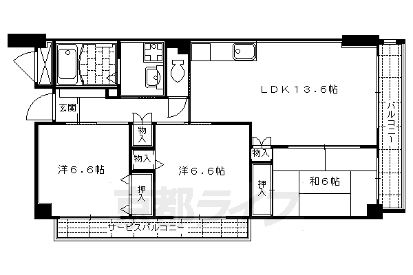 京都市右京区嵯峨柳田町のマンションの間取り