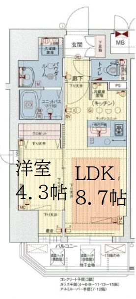 【大阪市浪速区幸町のマンションの間取り】