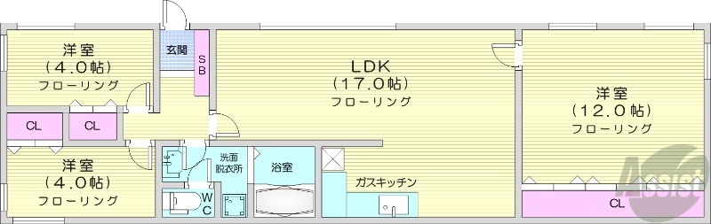 札幌市中央区南十八条西のマンションの間取り