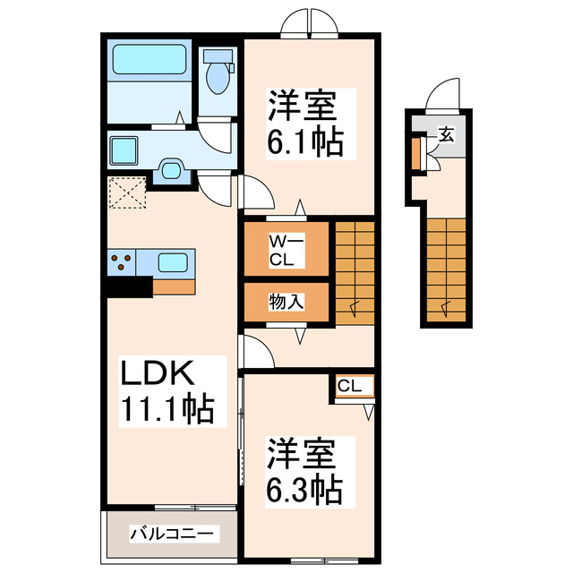 熊本市南区城南町下宮地のアパートの間取り