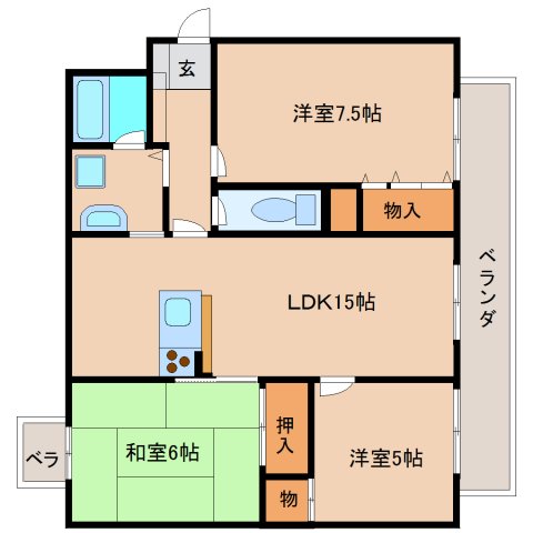 奈良市学園赤松町のマンションの間取り