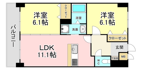 北九州市小倉北区東篠崎のマンションの間取り