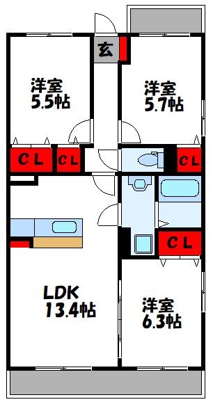 古賀市今の庄のマンションの間取り