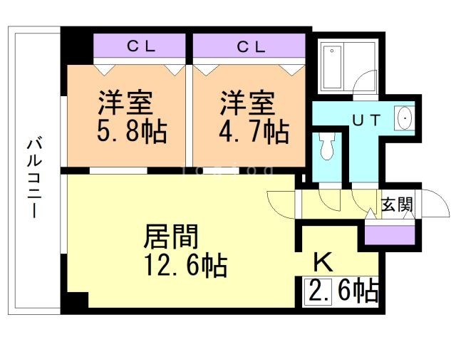 札幌市中央区北四条東のマンションの間取り