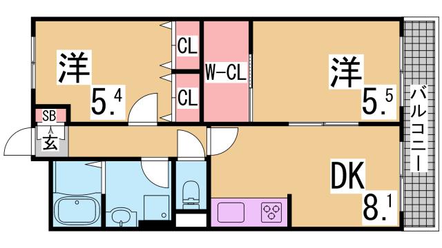 神戸市長田区若松町のマンションの間取り