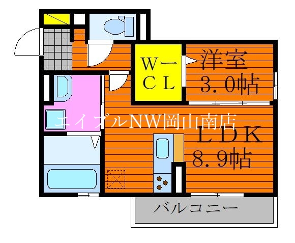 岡山市北区上中野のアパートの間取り