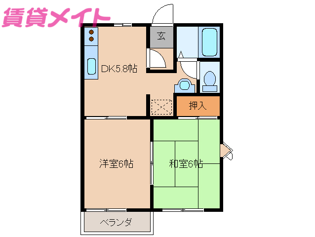 鳥羽市大明西町のアパートの間取り