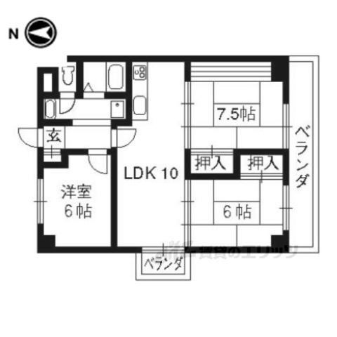 京都市右京区西京極畑田町のマンションの間取り