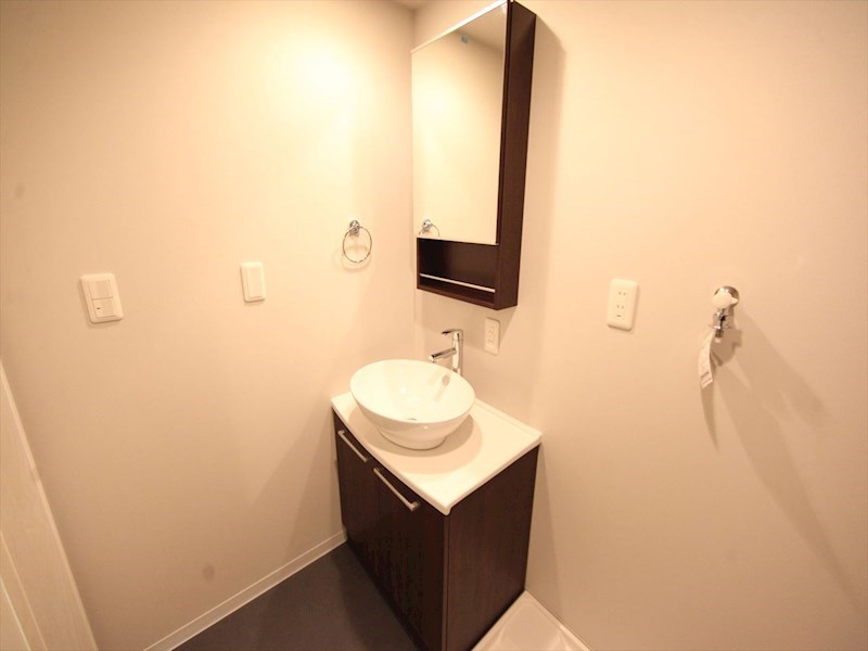 洗面設備　脱衣所　デザイン独立洗面台　収納スペース有