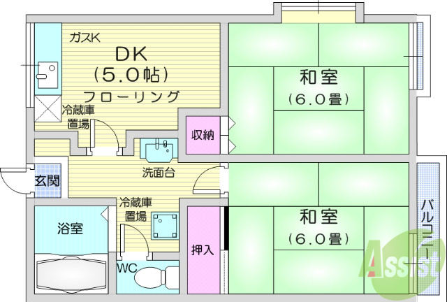 宮城県仙台市若林区大和町２（アパート）の賃貸物件の間取り