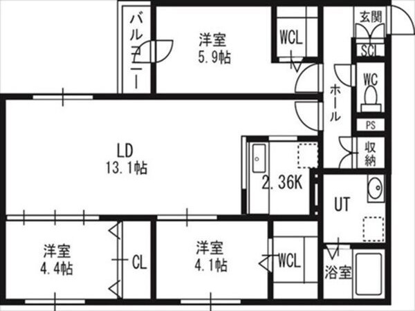 アルファスクエア北12西3の間取り