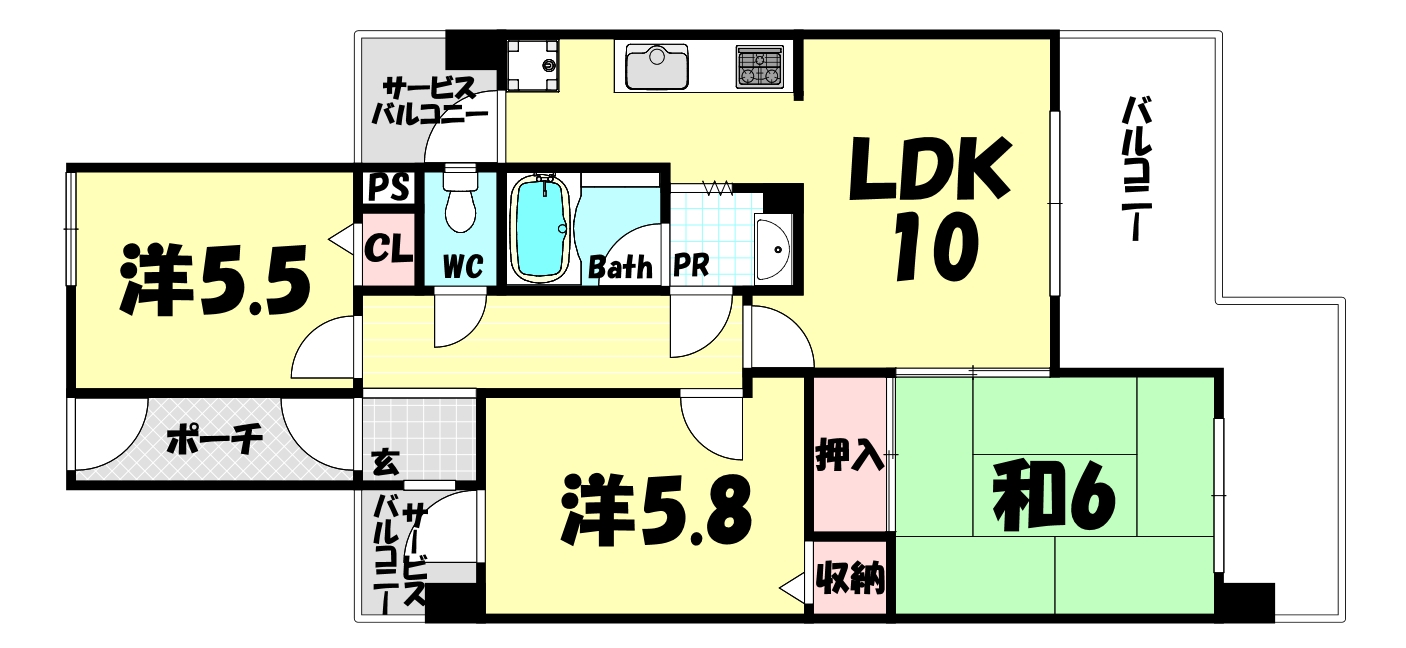 神戸市長田区大日丘町のマンションの間取り