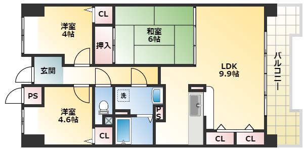 平野元町日興マンションの間取り