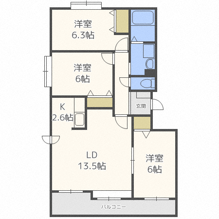 【札幌市北区新琴似七条のマンションの間取り】