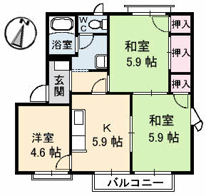 屋島フレグランス　Ａ棟の間取り