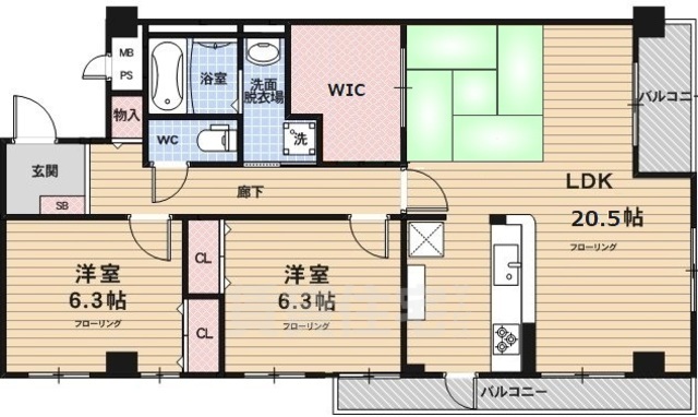 京都市右京区西院南高田町のマンションの間取り