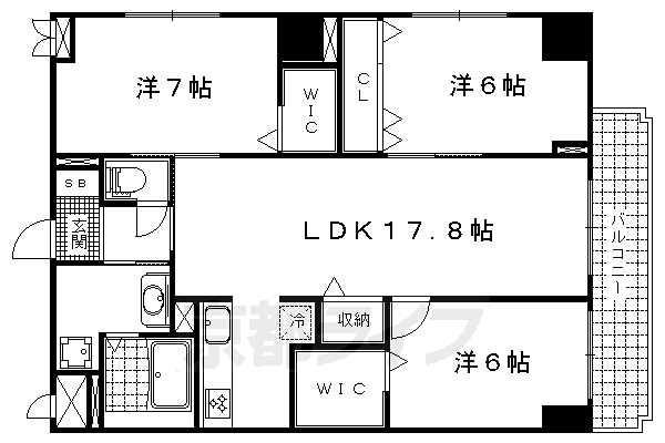 京都市山科区東野片下リ町のマンションの間取り