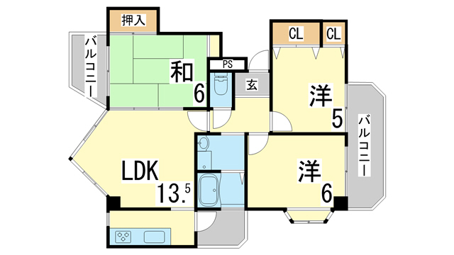 神戸市須磨区行幸町のマンションの間取り