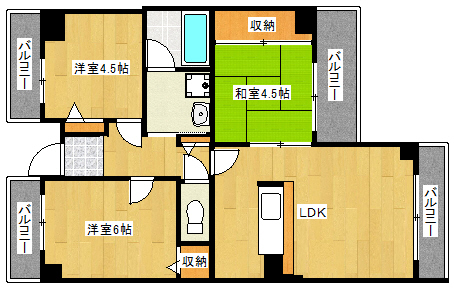 神戸市灘区畑原通のマンションの間取り