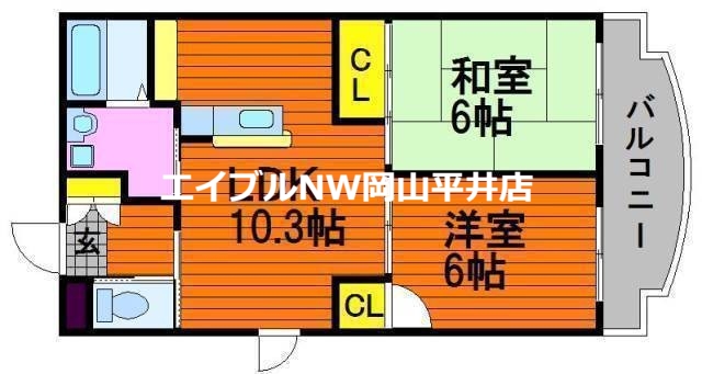 岡山市中区西川原のマンションの間取り