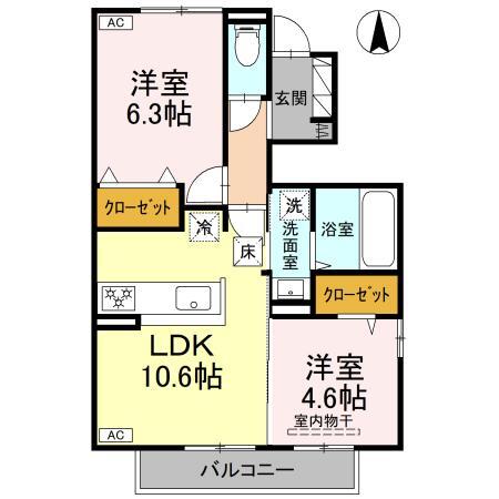 松山市朝生田町のアパートの間取り