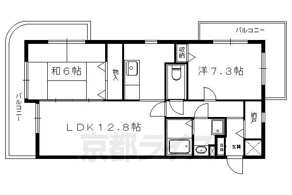 京都市左京区岩倉忠在地町のマンションの間取り