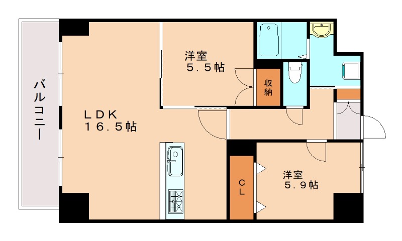 北九州市小倉北区大田町のマンションの間取り