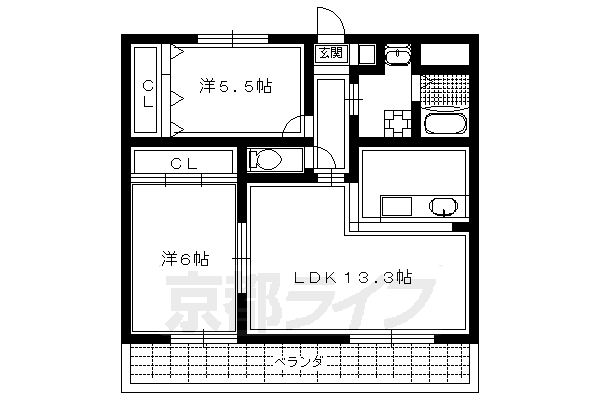 長岡京市西の京のマンションの間取り