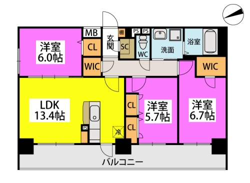 （仮称）east garden久留米本町の間取り