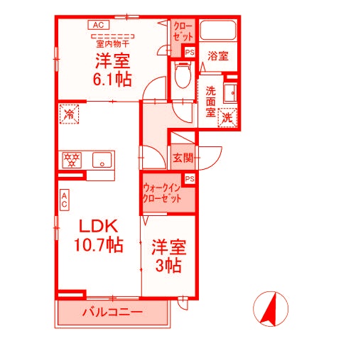 茅ヶ崎市東海岸北のアパートの間取り