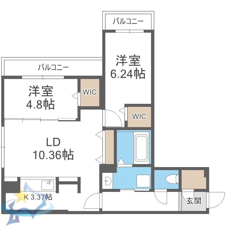 【札幌市西区八軒三条東のマンションの間取り】