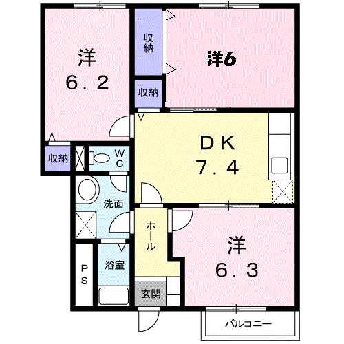 呉市焼山西のアパートの間取り