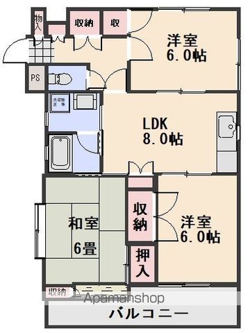ＪＲ山陽本線 岡山駅 徒歩26分 6階建 築39年の間取り写真