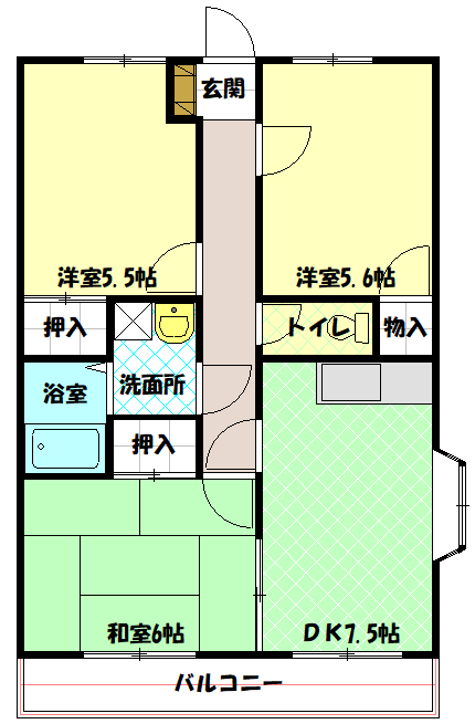 武蔵村山市岸のマンションの間取り