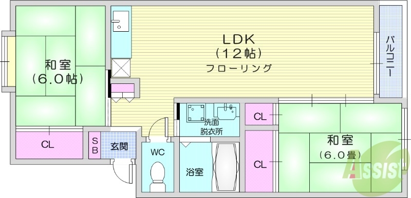 仙台市宮城野区福室のアパートの間取り