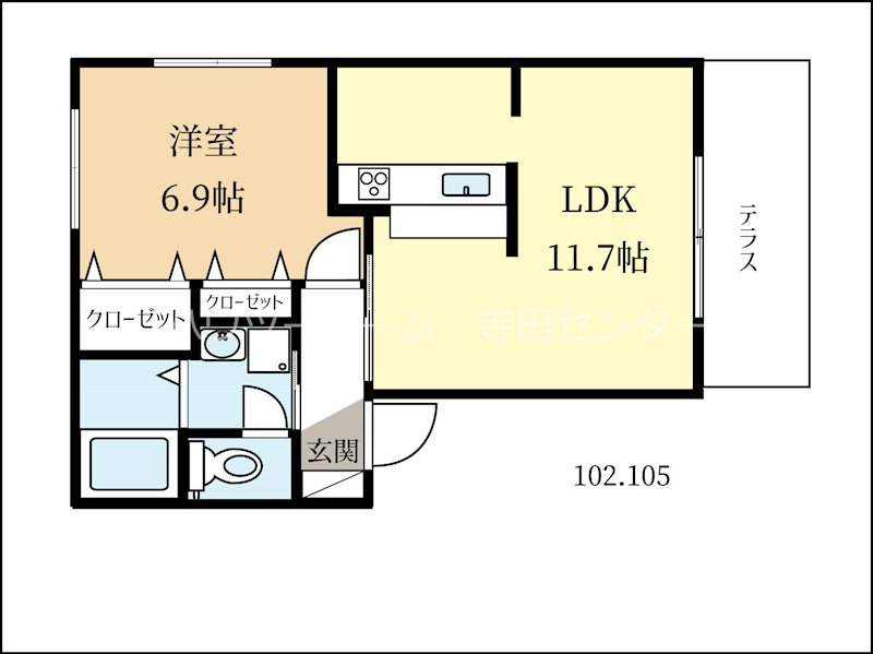 城陽市寺田のアパートの間取り