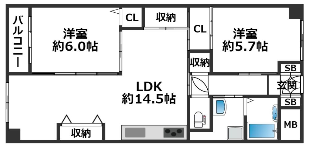 夢野ハイタウン2号棟の間取り